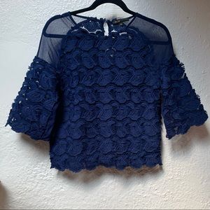 Maje navy floral appliqué top